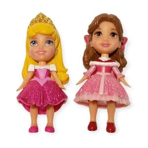 2 Mini Disney Princess Dolls Aurora Sleeping Beauty Belle Beauty And The Beast
